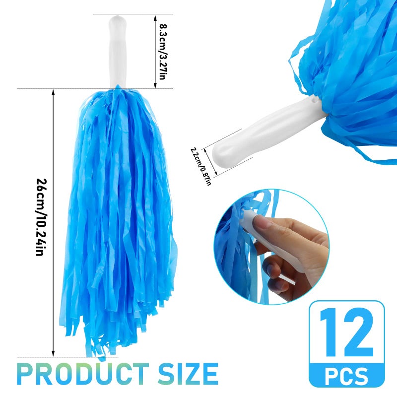 Faxco 12Pack Plastic Pom Poms Cheerleading Pom Poms Sports Dance Cheer Plastic Pom Pom for Rooters,Cheering Squard,Cheering Team - Image 2